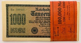 Germany Bundle with 47 Banknotes 1000 Mark 1922 Consecutive Numbers
With Consecutive Banknotes; AUNC/UNC
