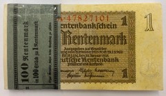 Germany Original Bundle with 93 Banknotes 1 Mark 1937 Consecutive Numbers
P# 173; Original Bundle; With Consecutive Banknotes # A 47827101 - 47827193...