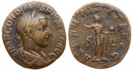 Roman Empire Gordian III AE Sestertius 240 A.D.
Ric 297(a); Bronze 15.65g.; IMP GORDIANVS PIVS FEL AVG, Laureate, Draped and Cuirassed Bust Right, Se...