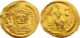 Byzantium Solidus 565 -578 A.D.
Iustinius II, Constantinopolis. Obv. DN I-VSTI-NVS PP AVC. Rev. VICTORI-A AVCCCA / CONOB. Sear 345, MIB 91. Gold, AUN...