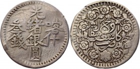 China Siankiang 3 Miskals 1895 Kashgar
Y# 18a; Silver 9,8g.; Rare; VF+