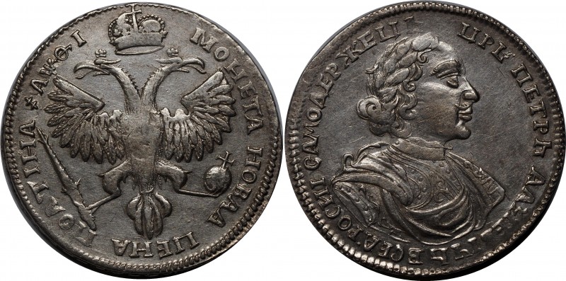Russia Poltina 1718
Bit# 1005, Diakov# 568; Silver, AUNC-UNC, great details!