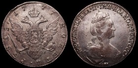 Russia 1 Rouble 1777 СПБ ФЛ
Bit# 224; Silver 24.47g; Petrov - 4 Roubles; Rare Year; Luster; XF+/aUNC