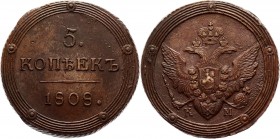 Russia 5 Kopeks 1808 KM R
Bit# 423 R1; Conros# 182/26; 4 Roubles by Petrov; 3 Roubles by Ilyin; Copper 47,91g.; Outstanding collectible sample; Coin ...