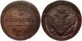 Russia 5 Kopeks 1810 KM R
Bit# 427 R1; Conros# 182/28; 7 Roubles by Petrov; 5 Roubles by Ilyin; Copper 55,04g.; Outstanding collectible sample; Coin ...