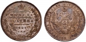 Russia Poltina 1851 СПБ ПА
Bit# 263; Silver 10.32g; Nice Patina; UNC