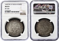 Russia 1 Rouble 1842 СПБ АЧ NGC MS65+
Bit# 200; Eagle of 1841. In the tail 9 feathers. Wreath of 8 links. Silver, UNC. Mint luster.