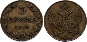 Russia - Poland 3 Grosze 1840 MW
Bit# 1206; Copper 8.44g; XF