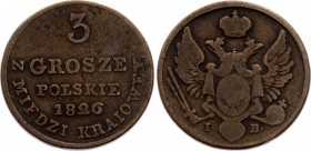 Russia - Poland 3 Grosze Polskie 1826 IB
Bit# 1025; Copper, VF. Rare coin.
