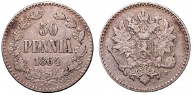 Russia - Finland 50 Pennia 1864 S
Bit# 632; KM# 2.1; Mintage 104.000; Rare Year; VF/XF
