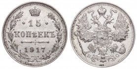 Russia 15 Kopeks 1917 BC R
Bit# 144 R; Silver 2.77g.
