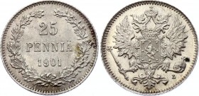 Russia - Finland 25 Pennia 1901 L
Bit# 412; Silver 1.29g; UNC