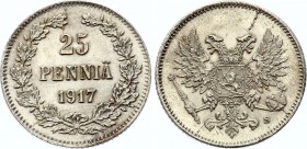 Russia - Finland 25 Pennia 1917 S
Bit# GSF2; Silver 1.29g; Amazing Collectible Piece! BUNC with Outstanding Full Mint Luster!