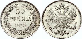 Russia - Finland 50 Pennia 1915 S
Bit# 406; Silver 2.54g; Prooflike Surface; Amazing Collectible Piece! BUNC with Outstanding Full Mint Luster!
