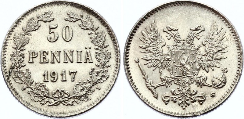 Russia - Finland 50 Pennia 1917 S
Bit# GSF1; Silver 2.47g; Amazing Collectible ...