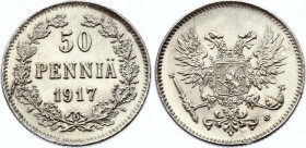 Russia - Finland 50 Pennia 1917 S
Bit# GSF1; Silver 2.47g; Amazing Collectible Piece! BUNC with Outstanding Full Mint Luster!