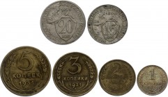 Russia - USSR Set of 6 Coins 1931
1 2 3 5 15 20 Kopeks 1931