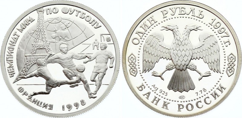 Russia 1 Rouble 1997
Y# 576; Silver Proof; World Football Championship 1998