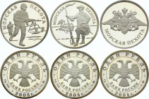 Russia Full Set of 3 Coins 1 Roubles 2005 "The Marines"
Silver Proof; The Armed Forces of the Russian Federation; Various Motives