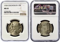 Czechoslovakia 10 Korun 1930 NGC MS65
KM# 15; Silver; UNC