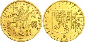 Czechoslovakia 5 Dukat 1931
KM# 13, Fr. 5; Kremnica / Kremnitz Mint, J. Benda, O. Španiel, Gold, 17,455 g, 34 mm. Mintage is only 1,528 pieces. Good ...