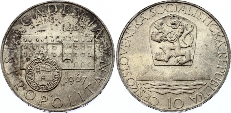 Czechoslovakia 10 Korun 1967
KM# 62; Silver; 500th Anniversary - Bratislava Uni...