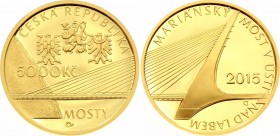 Czech Republic 5000 Korun 2015
KM# 158; Mariánský Most v Ústí nad Labem. Gold (.999), 15.55g. Proof. Mintage 7200. With original box.