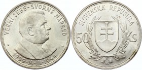 Slovakia 50 Korun 1944
KM# 10; Silver; Fifth Anniversary of the Slovak Republic 1944; UNC.