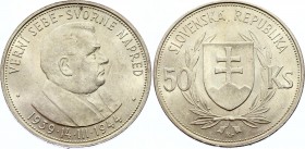 Slovakia 50 Korun 1944
KM# 10; Silver; Fifth Anniversary of the Slovak Republic 1944; AUNC.