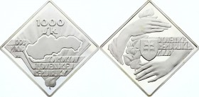 Slovakia 1000 Korun 2003
KM# 63; Silver (.999) 62.207g 43.6mm; Proof; 10th Anniversary of Republic; Mintage 10,000; With Certificate & Original Box