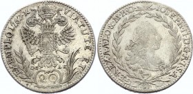 Austria 20 Kreuzer 1767 CG AK
KM# 540x; Maria Theresia. Graz Mint; Silver, XF-, mint luster remains.