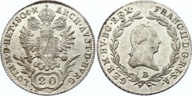 Austria 20 Kreuzer 1804 B
KM# 2139; Franz II. Silver, AUNC, strong mint luster.