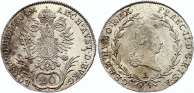 Austria 20 Kreuzer 1804 A
KM# 2139; Franz II. Silver, UNC, strong mint luster.