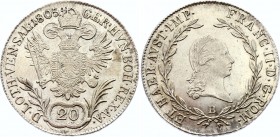 Austria 20 Kreuzer 1805 B
KM# 2140; Franz II. Silver, UNC, strong mint luster.