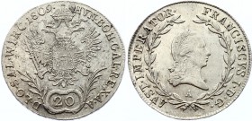Austria 20 Kreuzer 1809 A
KM# 2141; Franz II. Silver, XF+.