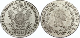 Austria 20 Kreuzer 1818 A
KM# 2143; Franz I. Silver, AU-UNC.