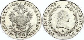 Austria 20 Kreuzer 1823 A
KM# 2143; Franz I. Silver, UNC, mint luster.