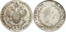 Austria 20 Kreuzer 1830 A
KM# 2145; Franz I. Silver, UNC, mint luster.