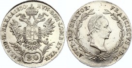 Austria 20 Kreuzer 1830 B
KM# 2145; Franz I. Silver, UNC, mint luster.