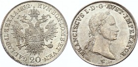 Austria 20 Kreuzer 1832 C
KM# 2147; Franz I. Silver, Proof/Prooflike struck by polished die! Kabinet coin.