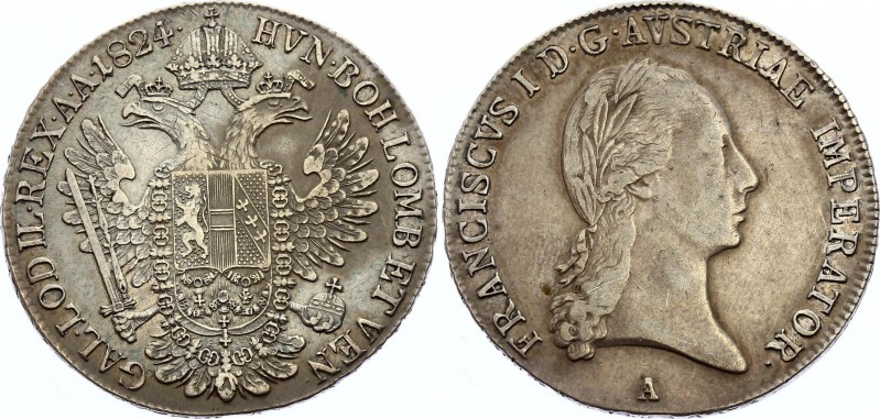 Austria 1/2 Thaler 1824 A
KM# 2153; Silver; Franz II; XF Most likely has been u...