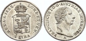 Austria Lombardy-Venetia 1/4 Lira 1822 A R!
C# 4.1; Franz I, Vienna mint - Rare! Silver, UNC