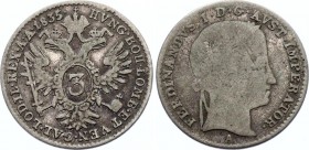 Austria 3 Kreuzer 1835 A
KM# 2190; Silver; Ferdinand I; Not Common Even in this Condition