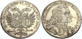 German States Pfalz Reichsthaler 1740
Karl Philipp, 1716-1742. Mannheim, auf das Vikariat. Silver, UNC, full mint luster. with Karl Albert von Bayern...