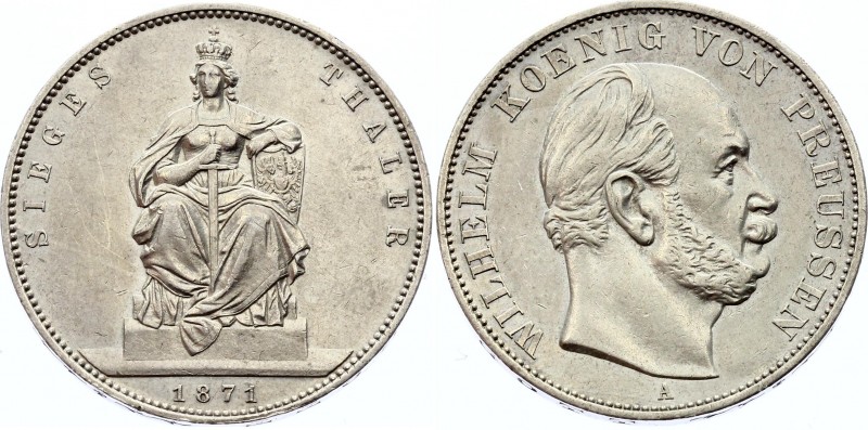 German States Prussia Thaler 1871
KM# 500; Silver; "Siegestaler"; Wilhelm I; XF