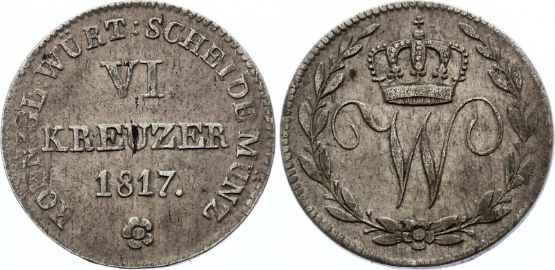 German States Wuerttemberg 6 Kreuzer 1817
KM# 170; Silver; XF grade