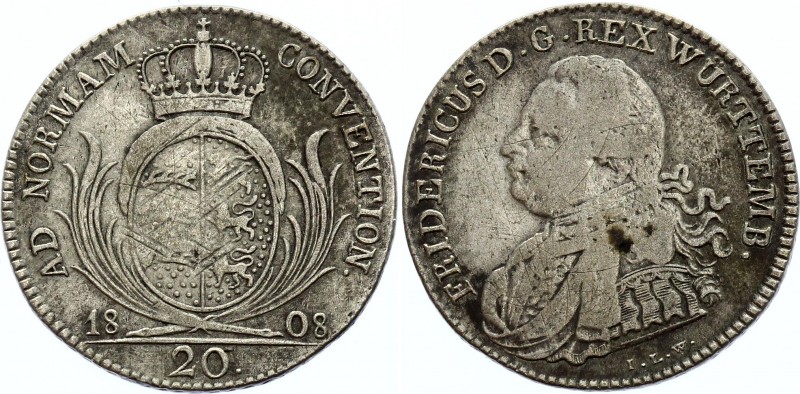 German States Wurtemmberg 20 Kreuzer 1808 ILW
KM# 501; Silver; Friedrich I; VF