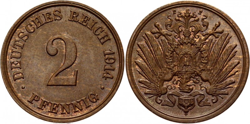 Germany - Empire 2 Pfennig 1914 J
KM# 10; Copper 3,37g.; UNC