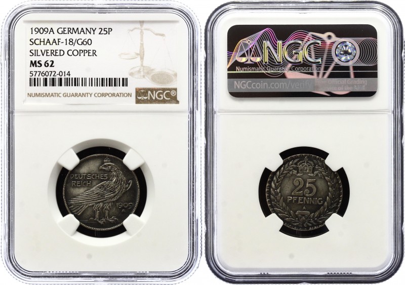 Germany - Empire 25 Pfennig 1909 A NGC MS62
X# 11; Silver Plated Bronze; Karl G...