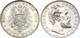 Germany - Empire Anhalt-Dessau 2 Mark 1876 A PROOF
KM# 22; J# 19; Friedrich I. Silver; Proof. PP.